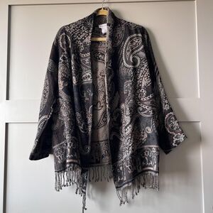 Soft Surroundings Sweater Womens Petite Medium Black Wool Paisley Fringe Boho PM